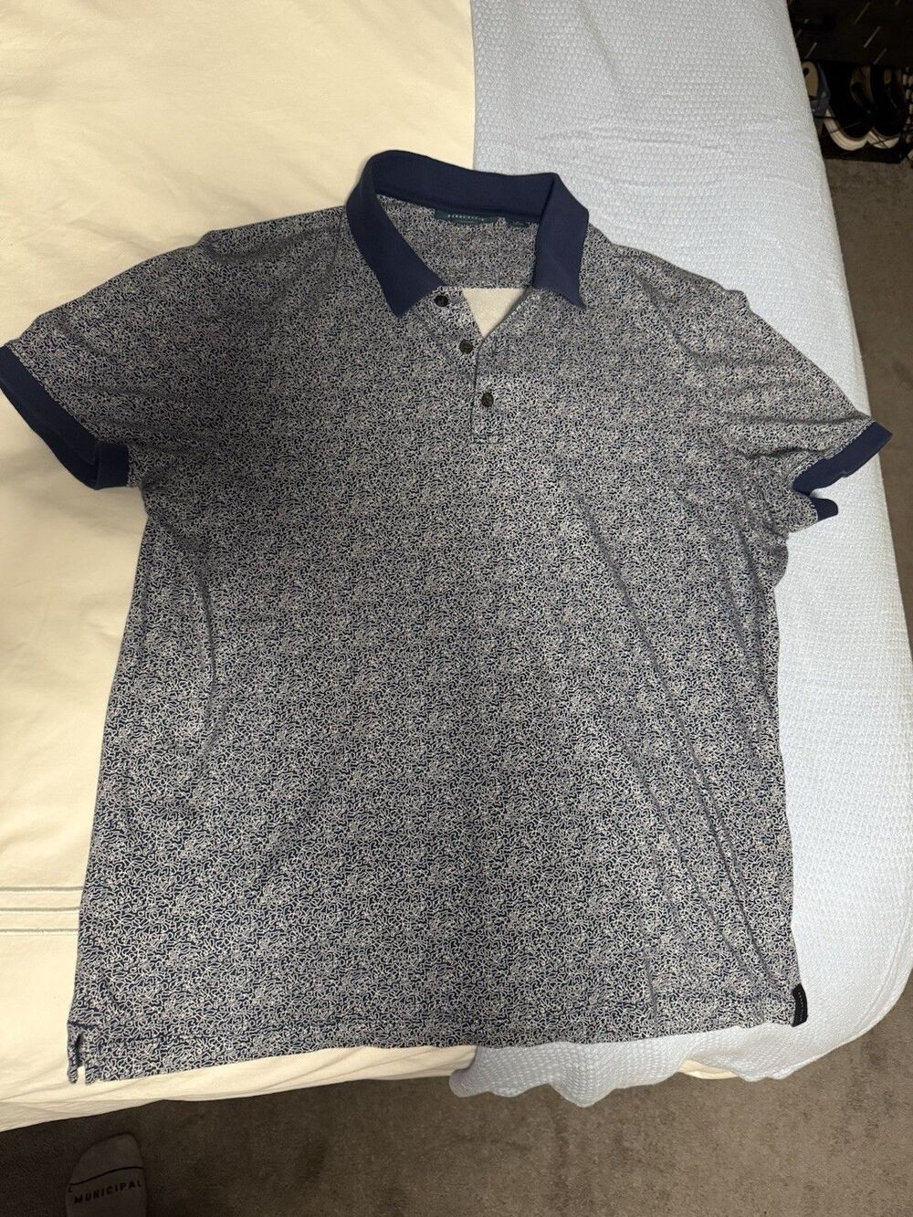 Perry Ellis Geometric Polo Shirt Mens Large Blue White